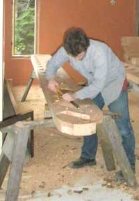 Spencer West carving a stringer for the stairway